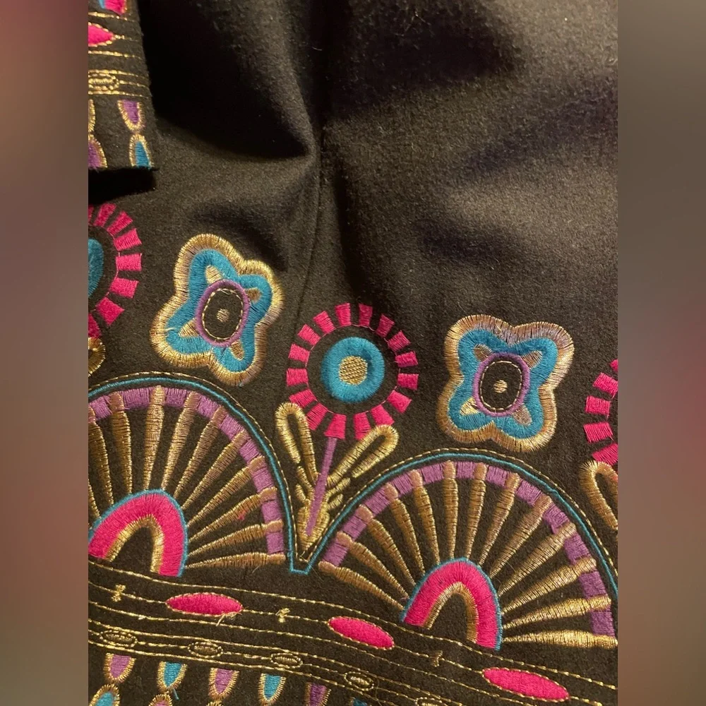 Anthropologie Plenty by Tracy Reese black wool coat with embroidery, sz 10 - Picture 12 of 13